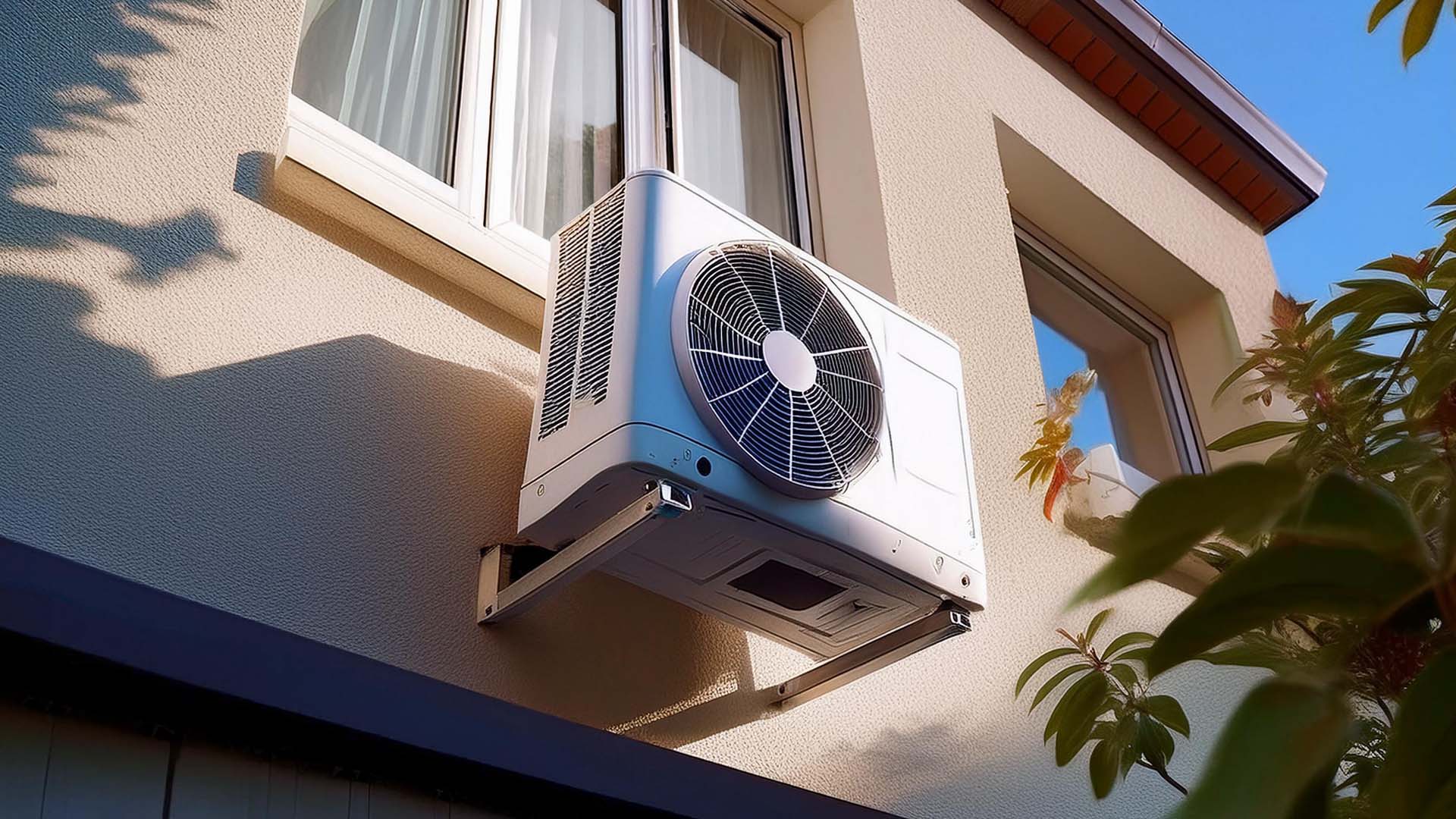 Foto de ar-condicionado instalado na parede e a janela do cômodo fechada